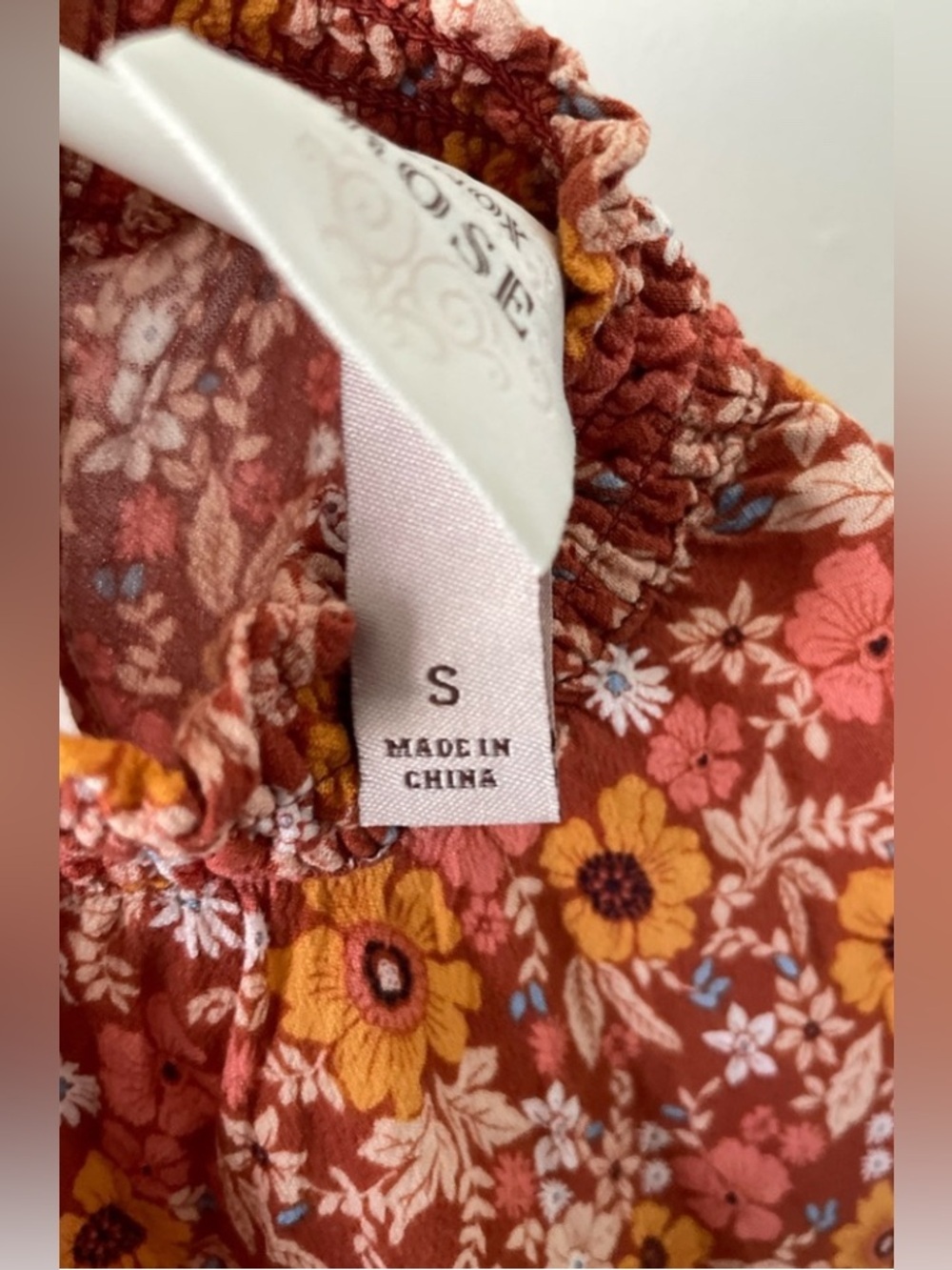 KNOX ROSE Floral‎ Mock Neck Top Size S Orange Colors Fall Photos Cottage Boho - Picture 5 of 6